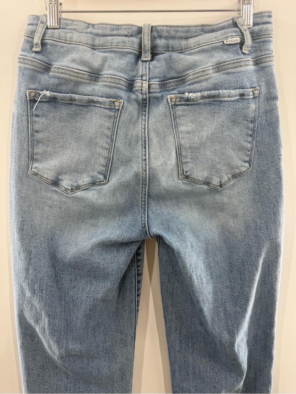 Risen Straight Leg Ankle Jeans Asymmetrical Zipper Light Wash Preppy Size 30 - Picture 6 of 10